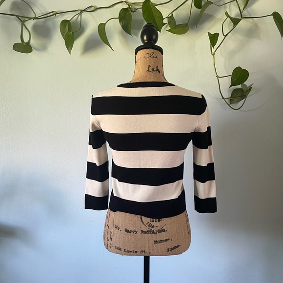 THEORY Womens Harmona Prosecco Crop Sweater Black Ivory Bold Striped Size TP - Picture 9 of 12